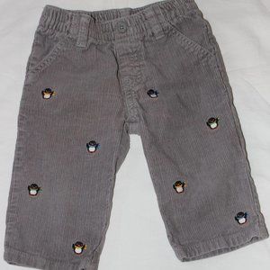 Gymboree 6-12 months corduroy penguin pants grey